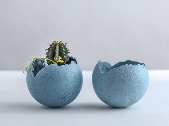Set Of 2 Small Grained Light Blue Ceramic Planters - Contemporary Candle Holders - image 1
