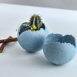 Set Of 2 Small Grained Light Blue Ceramic Planters - Contemporary Candle Holders - thumbnail 2