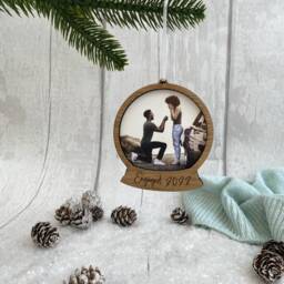 Personalised Engagement Photo Christmas Ornament Oak Polaroid Frame