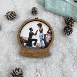 Personalised Engagement Photo Christmas Ornament Oak Polaroid Frame - thumbnail 2