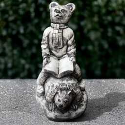 Concrete Reading Book Bear Statue Stone Teddy Figurine Outdoor With Hedgehog Cement Animal Decoration Teddy Lover Gift Yard Art - thumbnail 2