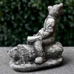 Concrete Reading Book Bear Statue Stone Teddy Figurine Outdoor With Hedgehog Cement Animal Decoration Teddy Lover Gift Yard Art - thumbnail 3