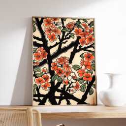 Japanese Plum Blossom Poster, Vintage Woodblock Floral Print - thumbnail 2