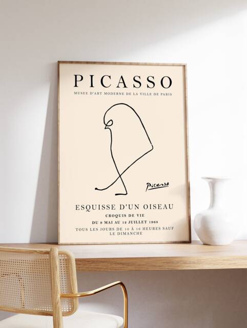 Picasso Exhibition Poster, Bird, Vintage Minimalist Art Print, Line Drawing, Bedroom Art, Gift Idea, A1/A2/3/A4 - image 1