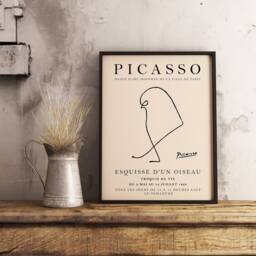 Picasso Exhibition Poster, Bird, Vintage Minimalist Art Print, Line Drawing, Bedroom Art, Gift Idea, A1/A2/3/A4 - thumbnail 2