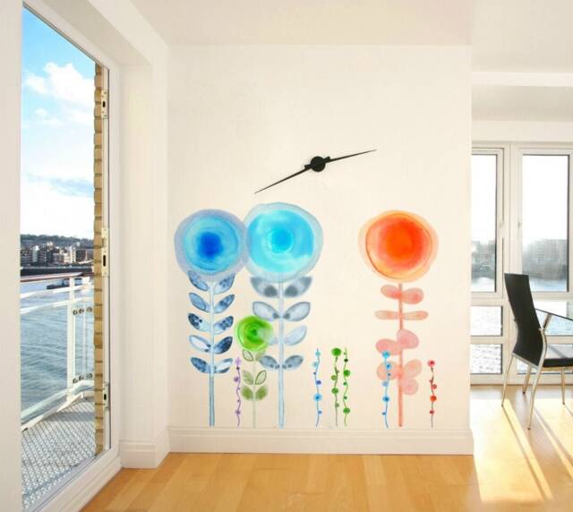 Wall Decal Flower, Aura Meadow Collection - Orange Flower Bedroom D??cor, Playroom Floral By Easysweethome - image 1