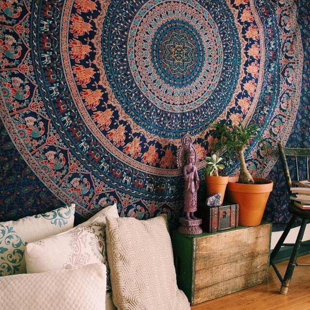Indian-Hippie-Gypsy Bohemian-Psychedelic Cotton-Mandala Wall-Hanging-Tapestry-Multi-Color Large-Mandala Hippie-Tapestry - King(108x108 Inches - image 1