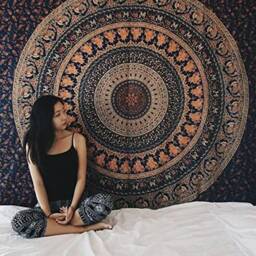 Indian-Hippie-Gypsy Bohemian-Psychedelic Cotton-Mandala Wall-Hanging-Tapestry-Multi-Color Large-Mandala Hippie-Tapestry - King(108x108 Inches - thumbnail 3