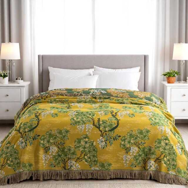 Botanical Cotton Throw Blanket Reversible Boho Bedspread - image 1