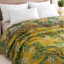Botanical Cotton Throw Blanket Reversible Boho Bedspread - thumbnail 2