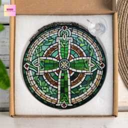 Celtic Cross Glass Suncatcher Irish Window Hanging, Indoor Decor - thumbnail 4