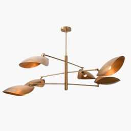 Mid Century Modern Brass Sputnik Chandelier Six Shade Linear Pendant Light Fixture - thumbnail 2