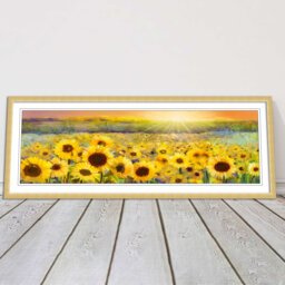 Sunflower Field Sunset Painting Panoramic Framed Print Choice Of Size & Frames