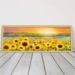Sunflower Field Sunset Painting Panoramic Framed Print Choice Of Size & Frames - thumbnail 2