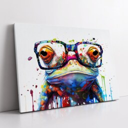 Fun & Unique Frog With Glasses Abstract Modern Painting Wall Art, Framed Canvas Poster Print, Home Kitchen Office Room Decor, Gifts - thumbnail 2