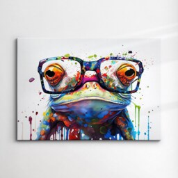 Fun & Unique Frog With Glasses Abstract Modern Painting Wall Art, Framed Canvas Poster Print, Home Kitchen Office Room Decor, Gifts - thumbnail 3