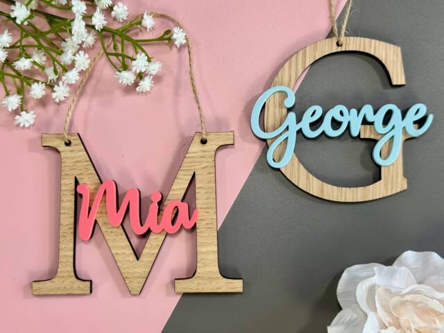 Nursery Name Sign Hanging Bedroom Door Kids Wall Decal Wood For Accessories Baby Plaque D??cor - image 1