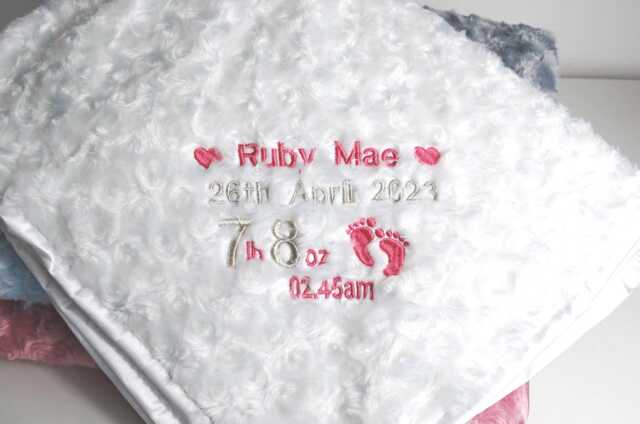 Personalised Baby Blanket Embroidered .this Pretty Rose Bud New Born Boy, Girl Blanket, Keepsake Gift - image 1