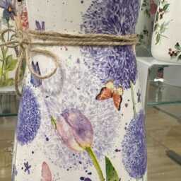 Decoupage Glass Vase, Summer - Spring Purple Flowers Allium Pink Tulips Butterflies Birthday Gift Personalised Mother's Day - thumbnail 3
