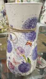 Decoupage Glass Vase, Summer - Spring Purple Flowers Allium Pink Tulips Butterflies Birthday Gift Personalised Mother's Day - thumbnail 1