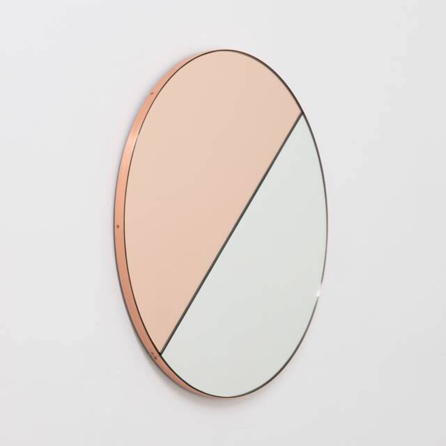 Orbis Dualis??? Rose Gold Tinted Contemporary Round Mirror With Copper Frame - image 1