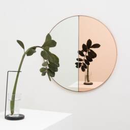 Orbis Dualis??? Rose Gold Tinted Contemporary Round Mirror With Copper Frame - thumbnail 3