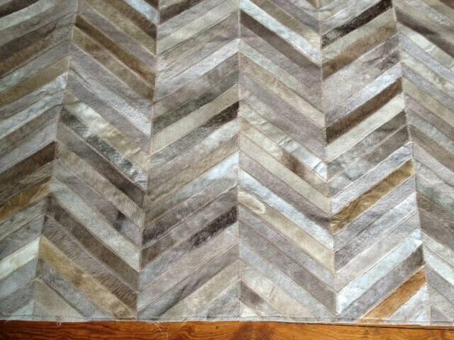 Cowhide Patchwork Rug Raw Leather Argentina - Free Shipping Rug, 6' X 8' Thin Chevron, Mix Of Taupes - image 1