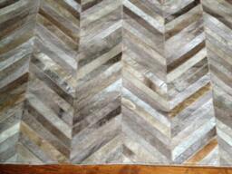 Cowhide Patchwork Rug Raw Leather Argentina - Free Shipping Rug, 6' X 8' Thin Chevron, Mix Of Taupes - thumbnail 1