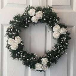 Christmas Wreath With White Glitter Flowers & Pearl Spray - thumbnail 1