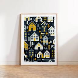 Scandi Houses Poster Set - 3 Scandinavian Style Artwork - Retro Art Scandanavian Design Black House Decor Nordic Home Wall Print - thumbnail 2