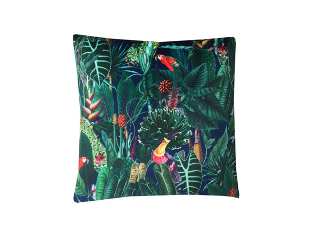 Tropical Rainforest Velvet Cushion Cover Reversible Navy Blue Green Pillow Sham - image 1