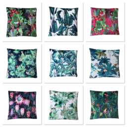 Tropical Rainforest Velvet Cushion Cover Reversible Navy Blue Green Pillow Sham - thumbnail 2