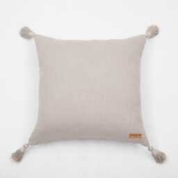 Linen Tassel Pillow Cover 20x20 Neutral Woven Cushion - thumbnail 1
