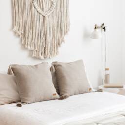 Linen Tassel Pillow Cover 20x20 Neutral Woven Cushion - thumbnail 3
