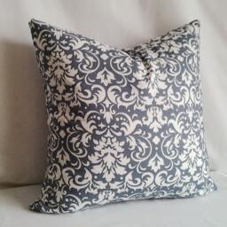Damask Print Pillow Cover, 16x16 Decorative Pillow, Toss Slate Blue & White, Home Decor, Summer, Spring Decor - thumbnail 2