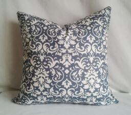 Damask Print Pillow Cover, 16x16 Decorative Pillow, Toss Slate Blue & White, Home Decor, Summer, Spring Decor