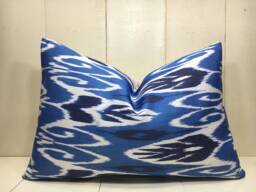 Silk Ikat Pillow Cover, Handwoven Decorative Cushion - 16x24 - thumbnail 1
