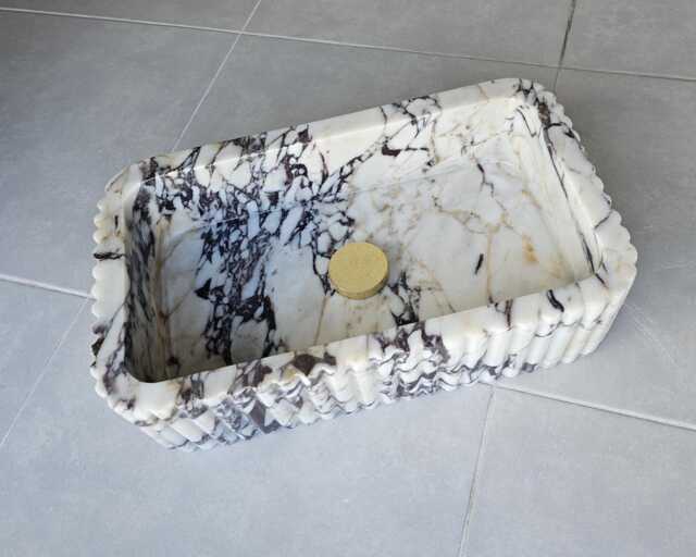 Calacatta Viola Marble Sink, Hand-Carved Vessel Vanity Bathroom Stone Basin - image 1