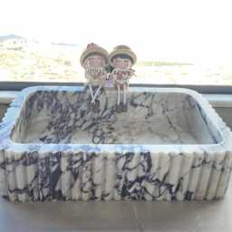 Calacatta Viola Marble Sink, Hand-Carved Vessel Vanity Bathroom Stone Basin - thumbnail 4