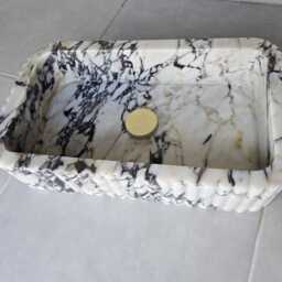 Calacatta Viola Marble Sink, Hand-Carved Vessel Vanity Bathroom Stone Basin - thumbnail 2