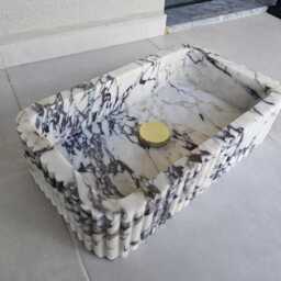 Calacatta Viola Marble Sink, Hand-Carved Vessel Vanity Bathroom Stone Basin - thumbnail 3
