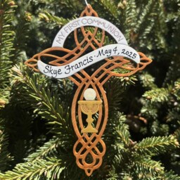 Personalized First Communion Christmas Ornament-Wood, Laser Cut, Hand Painted - thumbnail 3