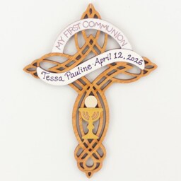Personalized First Communion Christmas Ornament-Wood, Laser Cut, Hand Painted - thumbnail 2