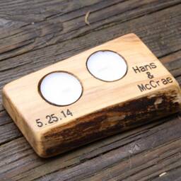 Personalized Rustic Wood Tealight Candleholder - Engraved 5Th Anniversary Gift - thumbnail 4