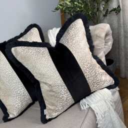 Elegant Champagne Fringed Pillow Cover With Black Fringe Handmade Luxury Cushion For Home Decor Antelope - thumbnail 1