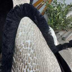 Elegant Champagne Fringed Pillow Cover With Black Fringe Handmade Luxury Cushion For Home Decor Antelope - thumbnail 3