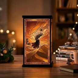 Book Desert Worm Lantern, Faux Stained Glass Lamp, Fan Art Night Light, Sci Fi Movie Decor, Unique Gift, Nook Decor - thumbnail 3