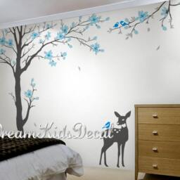 Cherry Blossom Tree Wall Decal, Nursery Decor, Deer & Birds - thumbnail 3
