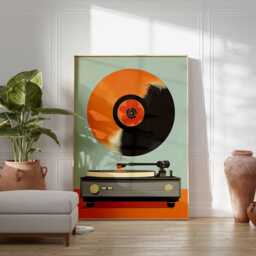 Vintage Record Player Wall Art, Retro Vinyl Flower Poster, Mid Century Modern Music Print - thumbnail 4