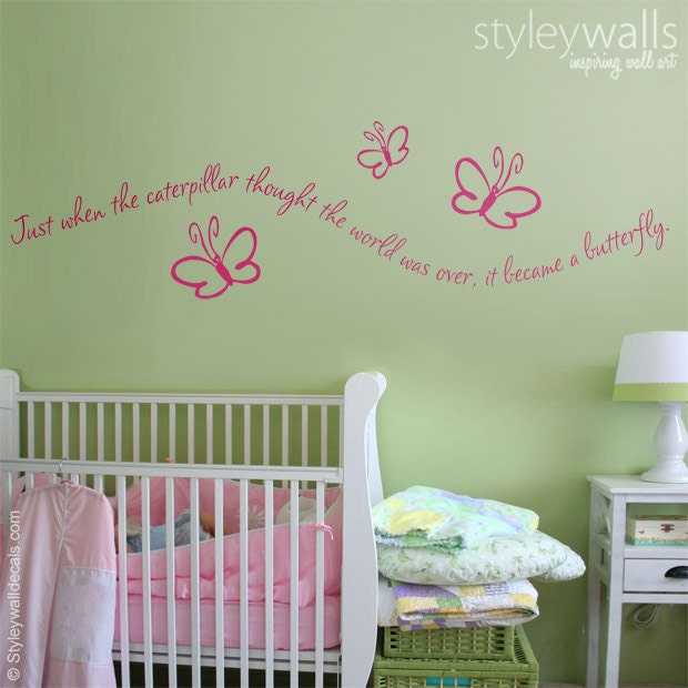 Butterfly Wall Decal, Just When The Caterpillar Thought Quote, Girls Bedroom Decor Sticker - image 1